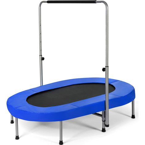 Trampolino doppio pieghevole 153 x 100 x 88-132 cm con maniglia regolabile 40 molle robuste atmosfera giocosa PVC blu 200014486