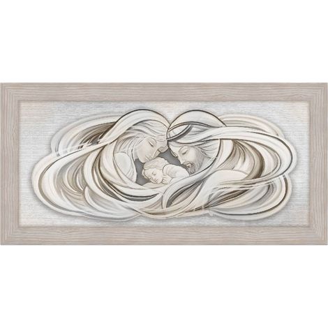 Lupia - Quadro moderno per soggiorno camera da letto, con cornice BOSTON colore BEIGE, 50x100 cm, SACRA FAMIGLIA 1 MIX