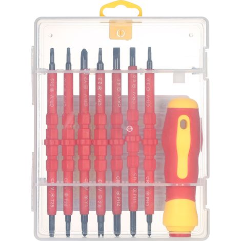 Tournevis électricien Jeu de tournevis isolés interchangeables 7 en 1, 500V, avec Phillips magnétique et embouts fendus, Kit d'outils de réparation pour électricien (1/5)
