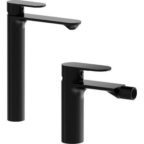 Coppia miscelatori lavabo alto bidet senza scarico nero opaco Kerry (1/5)