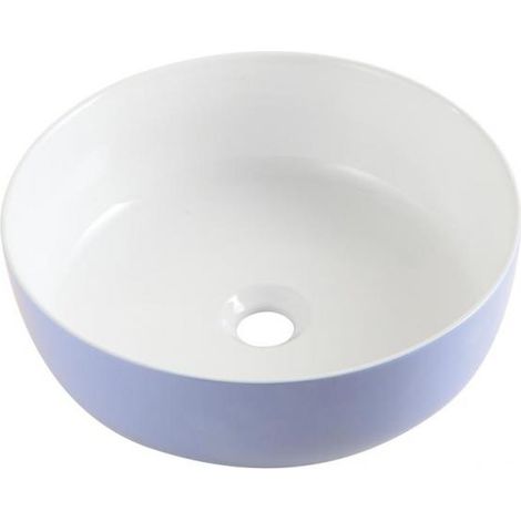 Vasque à poser ronde en céramique – Diamètre 385 mm – Hauteur 140 mm – Couleur extérieure bleu lilas – Sans trop plein – Alterna