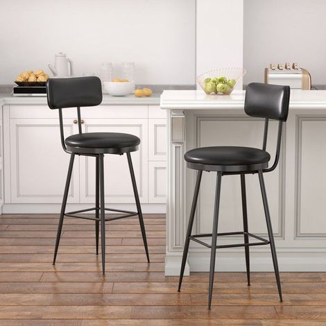 Schwarzer Barhocker - Hoher Stuhl - Wasserdichter PU-Sitz - Ergonomische Rückenlehne 96° - Metallrahmen 136kg