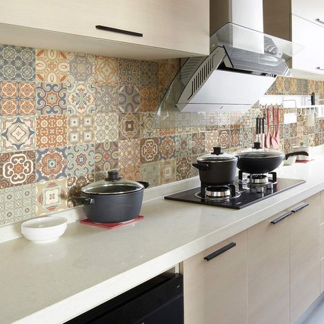 Stickers Carrelage Adhésif - Sticker Autocollant Carreaux de Ciment – Décoration Murale Stickers Carrelage pour Salle de Bain et Cuisine - Carreaux de Ciment adhésif Mural - 20 x 20 cm - 30 Pièces (1/5)