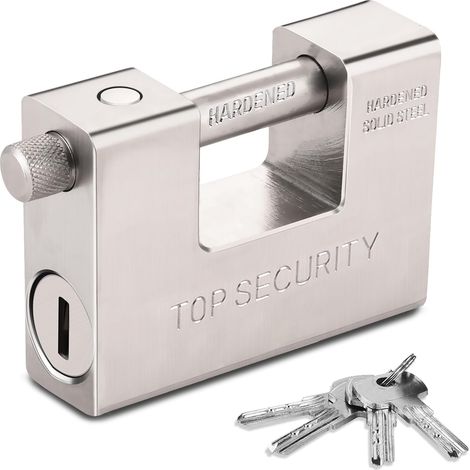 Cadenas robuste de 94 mm avec 5 clés, Cadenas Clé avec anse solide en acier trempé de 12,7 mm d'épaisseur, Cadenas à Clé de sécurité antivol résistant à la corrosion pour conteneurs d'expédition (1/5)