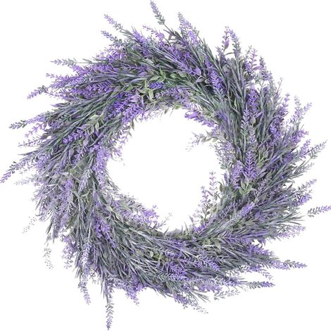 Couronne de lavande artificielle de 45 cm, fausses fleurs pour porte d'entrée, mur, style champêtre-AquaForge