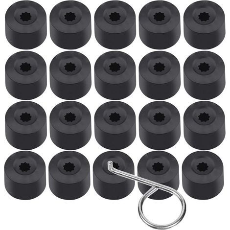 20pcs 17mm Écrou de Roue Capuchon Boulon Couvre Universel Hexagonal Pneu Écrou Couvre Boulon Couverture Voiture Roue Caps Noir avec Outil de Démontage