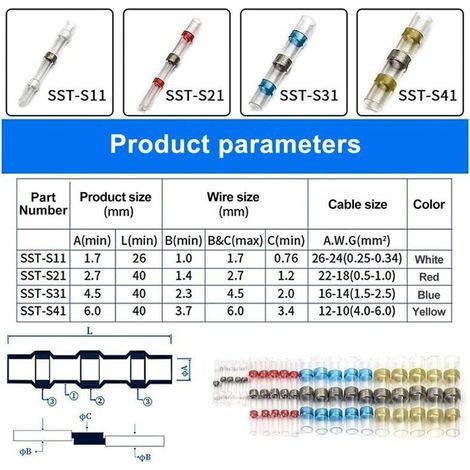 50 Pièces Raccords Étanches à Sertir avec Rétraction Thermique pour Épissure de Câbles Électriques – Blanc (1/3)