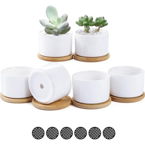 6 pièces Petit Pot de Fleurs en Céramique Blanc Pot Succulentes Pot en Plantes Céramique pour le Décor de Balcon de Bureau à Domicile, 8.1cm (1/5)