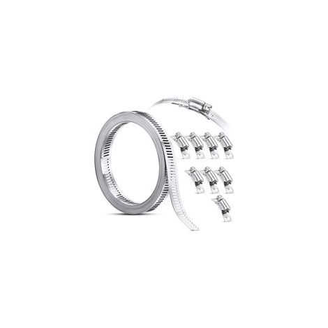 Abrazadera de manguera de tornillo sin fin de acero, abrazadera de manguera de cincha con correas de sujeción, abrazaderas de acero inoxidable 304, abrazadera de manguera de tornillo ajustable (9 piez