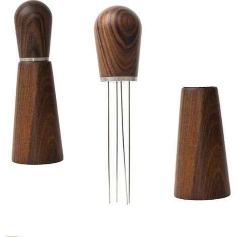 Outil de mélange de café en bois naturel de mélangeur d'espresso avec le distributeur d'aiguille de mélangeur de café de support (1/5)