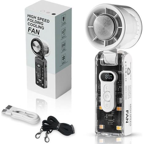 Ventilateur blanc portatif avec plaque de refroidissement instantané et lumière LED, mini ventilateur rafraîchissant pliable avec af (1/4)