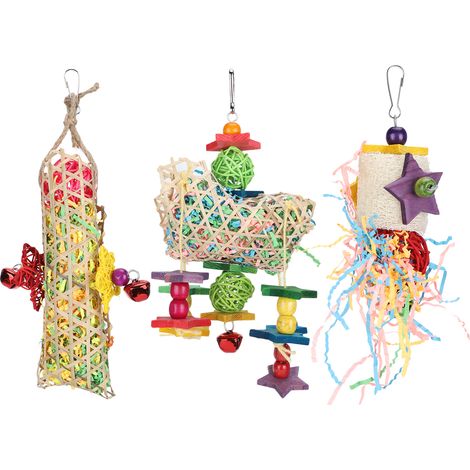 Cage suspendue en papier rotin pour oiseaux, 3 pièces, jouets avec crochet, perroquets, jouet à mâcher, accessoire (1/5)