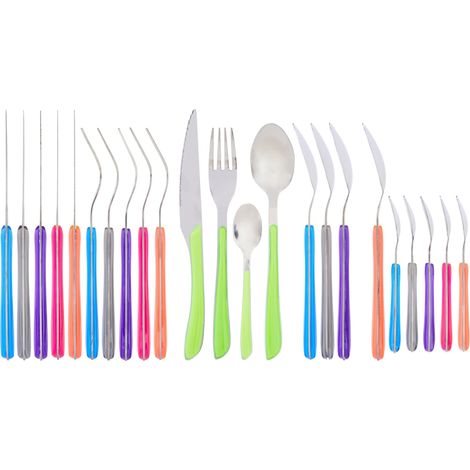 Interiors By Premier Bright 24Pc Multi Coloured Cutlery, Versatile Quality Set For Kitchen, Portable Cutlery Set For Travelling