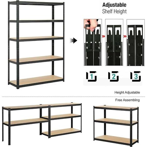 Heavy Duty 5 Tier Boltless Shelving Unit Warehouse Garage Utility Home Storage Rack, 5 Adjustable Shelves (175KG Per Shelf), Can be split to create 2 seperate Shelf Units, 180 x 90 x 40cm - Black (1/5)