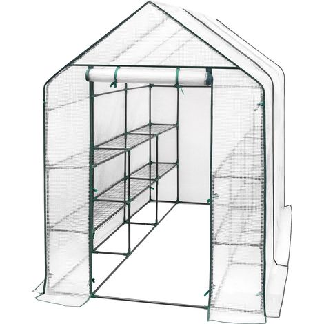 Serre tunnel de jardin pour tomates, structure en acier, housse en polyéthylène blanc, porte zippée, montage facile et protection des plants – CHICFURN (1/5)