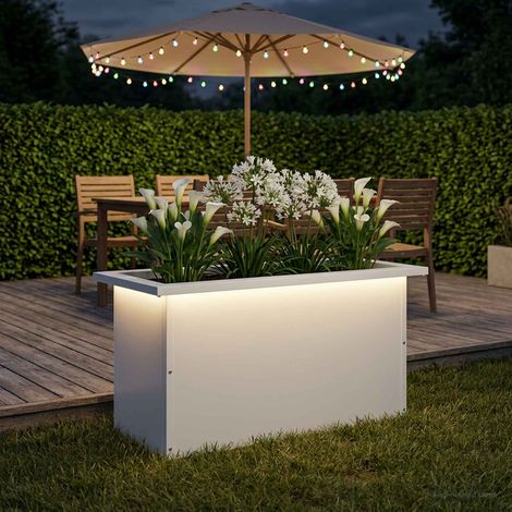 vidaXL Jardinera para jardín con luces LED Blanco 30 x 60 x 30 cm (1/5)
