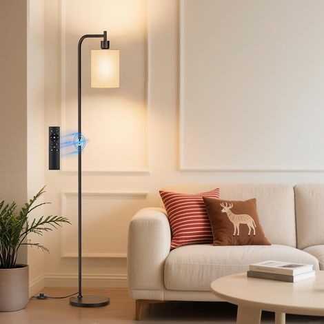 Dimmable LED Floor Lamp with Linen Shade, LED Floor Lamp with Remote Control and 3 Color Temperatures Modern Floor Lamp for Living Room, Bedroom, Office and Corners (1/5)