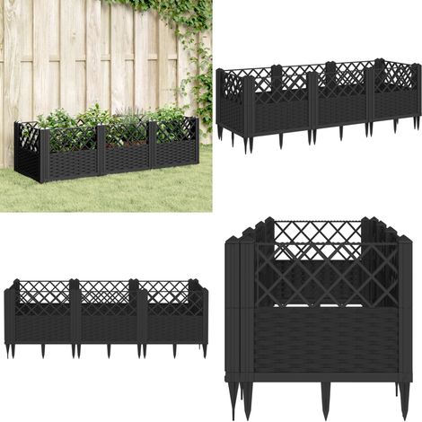 Pflanzkasten mit Erdspießen Schwarz 123,5x43,5x43,5 cm PP - Gartengefäß - Pflanzkasten - Hochbeet - Blumenerde - Balkonpflanzen - Home & Living (1/5)
