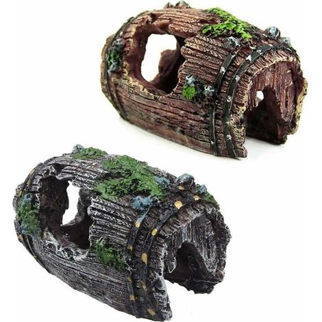 2pcs Aquarium Ornament Rocky View Cave Shape with Green Grass for Hiding Shrimp and Fish Landscape Rock Hide Cave Tree Aquarium Decoration (1/5)