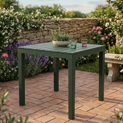 Dmora Mesa de jardín Vicenza, Mesa de jardín cuadrada, Mesa fija para interior y exterior, 100% Made in Italy, 100% Made in Italy, Cm 78x78h72, Antracita, con embalaje reforzado (1/5)