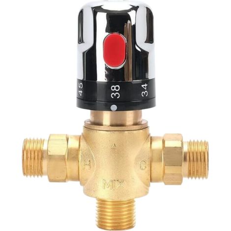 Robinet mitigeur thermostatique, robinet mélangeur d'eau chaude et d'eau froide avec connecteur G 1/2", graduation en centidrage, laiton massif (1/5)