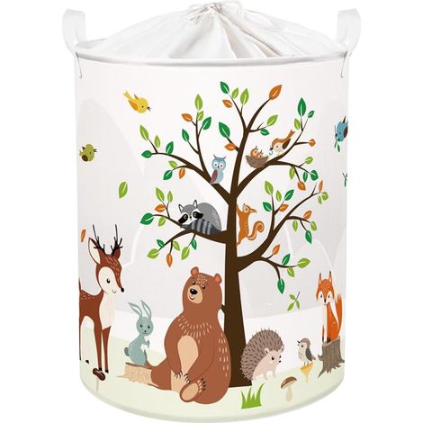 Panier Rangement Bébé Animaux Forêt Corbeille à Linge Sale Garçon Fille Vêtement Boite Rangement Jouet Salle de Bain Chambre à Coucher Ours Cerf Renard 40x50 cm (1/5)