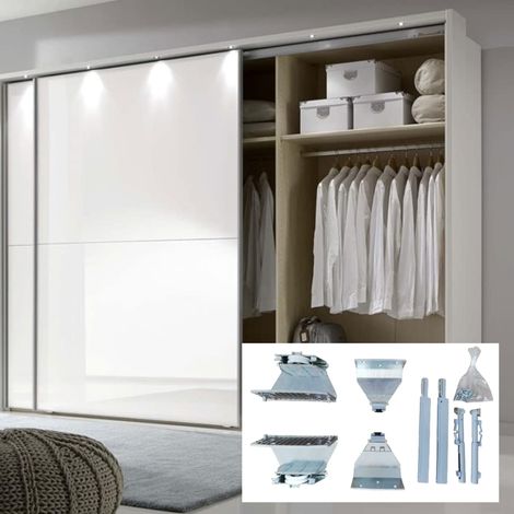Kit Ferrures de Remplacement Pour Porte Coulissante SISTEMA-4 Avec Fermeture Amortie – Chariots, Freins, Amortisseurs et Vis (Pour 1 Porte Extérieure) (1/2)