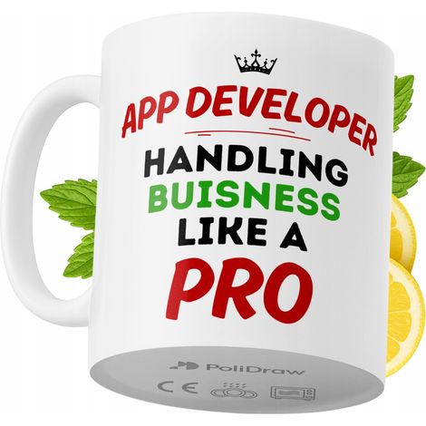 Tazza divertente e umoristica per sviluppatori di app, ideale per caffè e tè, con grafica e testo divertenti. Perfetta per compleanni, onomastici e festività. Tazza premium per occasioni speciali, per (1/5)