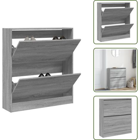 Armoire sonoma gris - vidaXL Armoire à chaussures sonoma gris 80x21x87,5cm bois d'ingénierie - Rangement compact (1/5)