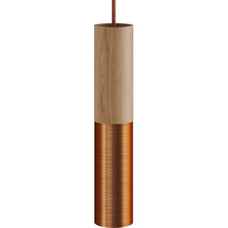 Tub-E14, tubo in legno e metallo per faretto con portalampada doppia ghiera E14