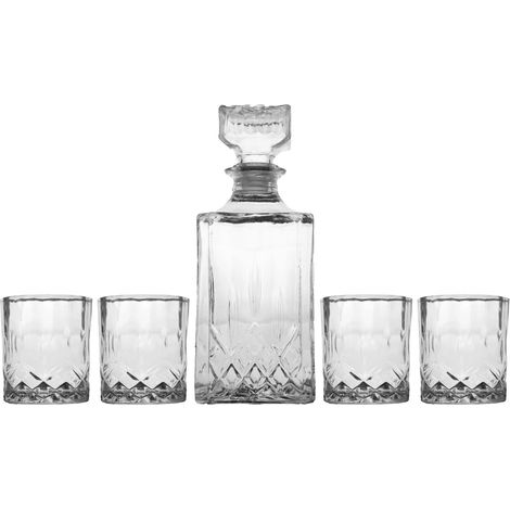 MAITRE CHEF - SET 1 CARAFFA CON 4 BICCHIERI DA WHISKY IN VETRO LAVORATO (1/2)