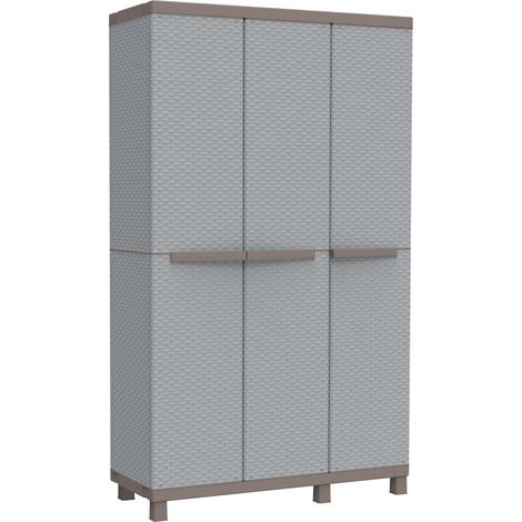 Armadio per esterno finitura Rattan 3 Ante + 2 vani + 3 ripiani - Grigio 102x39xh170 cm Crattan P102A (1/3)