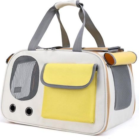 Sac de Transport Pliable pour Chat et Petit Chien 45x28x26cm, Aérations et Poches, Couleur Jaune (1/5)
