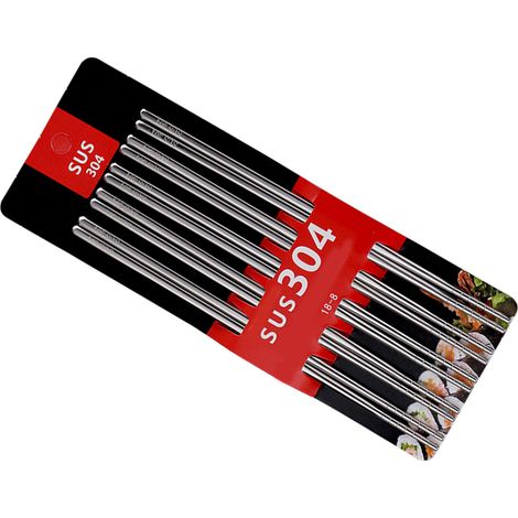 5 paires de baguettes en acier inoxydable, ensemble antirouille antidérapant pour la maison et le Restaurant (1/5)