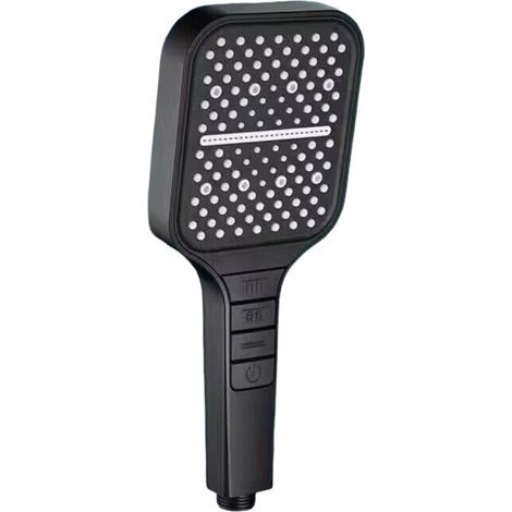 Water-saving shower head with stop button, one-hand adjustment, large shower head (grey) (1/5)