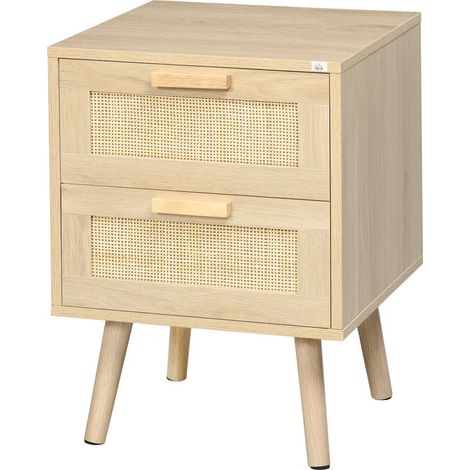 Table de chevet bohème à 2 tiroirs pour chambre à coucher, 40 x 40 x 56 cm, couleur bois naturel (1/5)