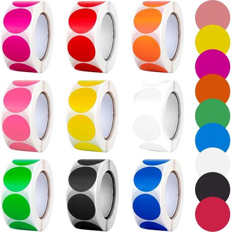Adesivi rotondi 4500 pezzi Adesivi autoadesivi Etichette da 25 mm, Punti autoadesivi per calendari di scrapbooking 7 rotoli (500 pezzi/rotolo) (1/5)