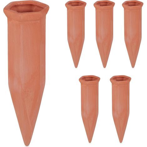 Cônes d'arrosage automatiques en argile (paquet de 6), adaptés aux bouteilles PET de 1,5 L, aux jardinières et aux plantes en pot. (1/5)