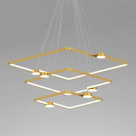 TRADE SHOP - Lampadario A Sospensione Led 112w 3 Quadrati Con Telecomando Design Moderno Oro 71231 -