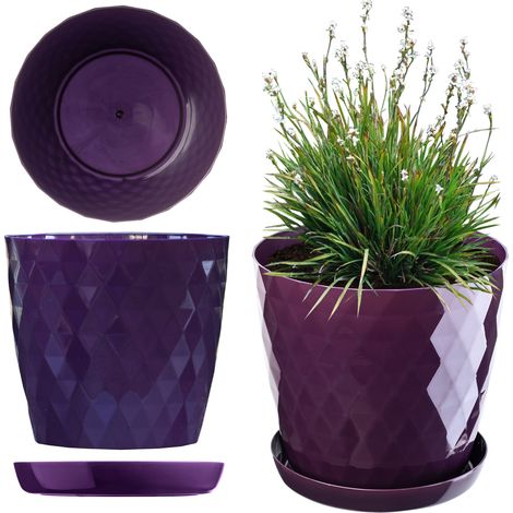 KADAX Blumentopf mit Untersetzer, Topf für Blumen, Rund, 14 cm, Violett