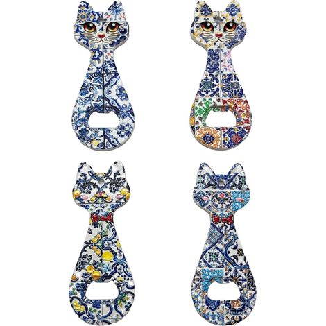 Apribottiglie a forma di gatto - Set di 4 design originali - Ideale per la cucina e come regalo - Utensili pratici