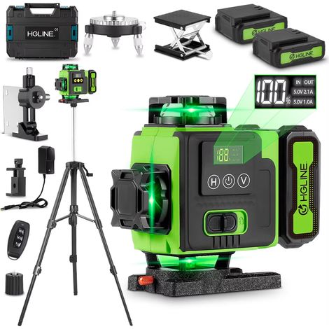 Nivel láser 4D de 16 líneas, controlable remotamente mediante aplicación, línea horizontal verde autonivelante de 360°, suministrado con trípode de 1m (1/5)
