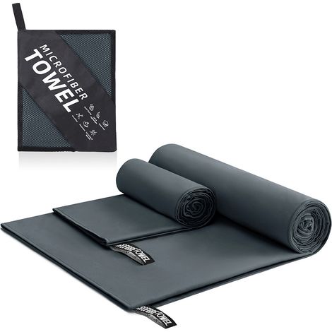 KOWOLL Serviette en microfibre - Séchage rapide, légère et absorbante, idéale pour la plage, le sport, la salle de sport et la natation (1, Gris foncé) (1/5)