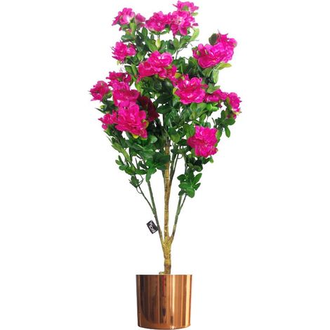 100cm Premium Artificial Azalea Pink Flowers Potted Plant with Copper Metal Planter