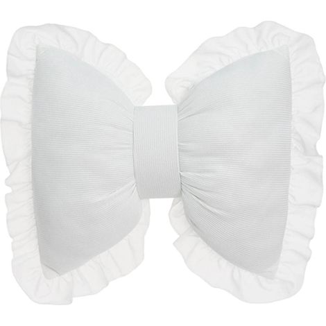 Coussin Lombaire - Coussin Avec Nœud - Tricot Éponge - Bordure En Dentelle - Pour Canapé Chaise Lit - Blanc Beige - 1 Pièce (1/5)