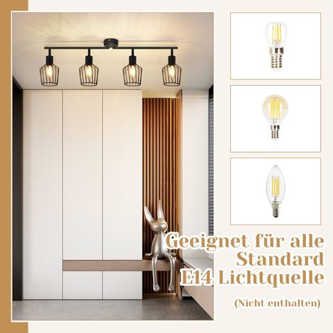 GBLY Plafonnier spot à LED 4 spots - Lampe de plafond noire, luminaire industriel à spots E14 pivotants à 350°, applique noire pour salon, cuisine, chambre d'enfant. (1/4)