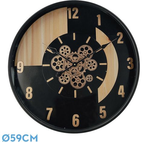 PARMA Wanduhr Schwarz Buche Gold 59x59x8 cm Zahnräder mit Uhrwerk