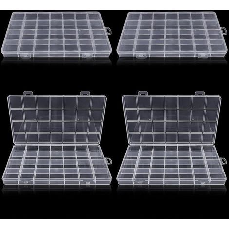 (4 pièces)Boite Rangement Plastique avec 28 Compartiments, Boite Compartiment Transparent,pour petites pièces en plastique avec étiquette, Artisanat, Perles, Bijoux, Petites Pièces (1/4)