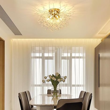 Rayofly Lustres en Cristal Modernes Plafonnier, Lustre Feux d'artifice, Plafonniers en Cristaux K9 Doré, Éclairage Encastré, 6 G9, Lampes Dorées pour Salon, Chambre, Salle à Manger, Couloir (1/4)