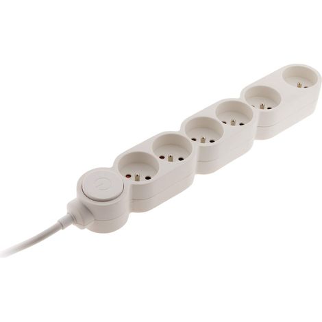 Bloc Home 6 prises 16A 2P+T avec interrupteur et fiche extraplate - Blanc - câble HO5VV-F 3G1 1,5m (1/5)